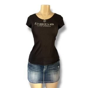 Bebe Black Short Sleeve Tee with Rhinestone Detail